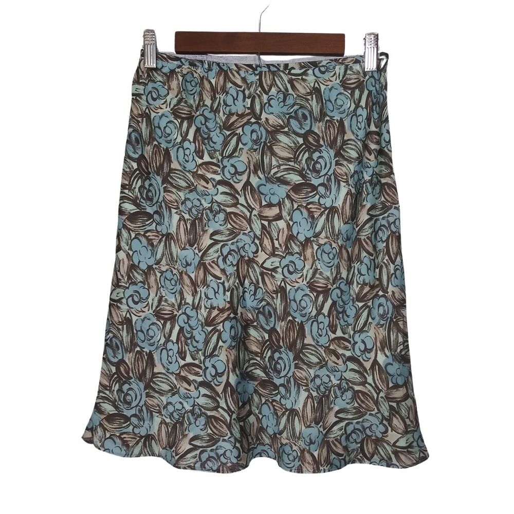 Ann Taylor Loft Blue & Brown Floral Print Tulip Skirt Sz 2